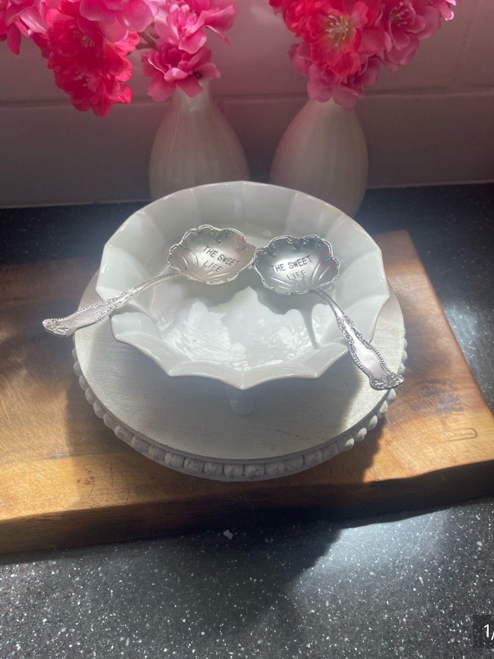 Mud Pie White Scalloped Ceramic Serving Bowl with Decorative Spoon